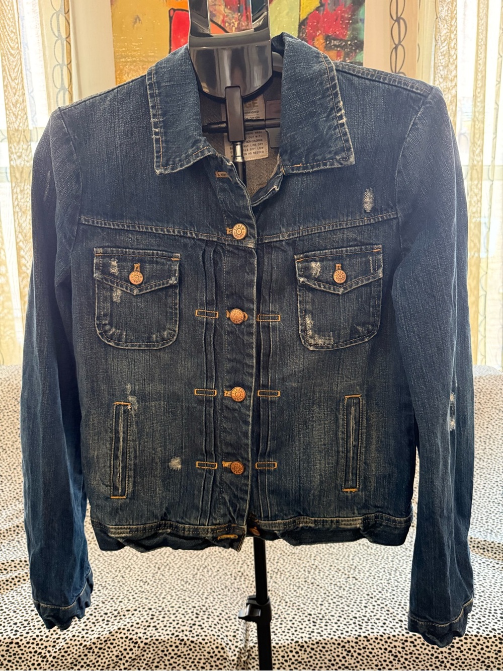 J. Crew Vintage Dark Blue Distressed Denim Jacket